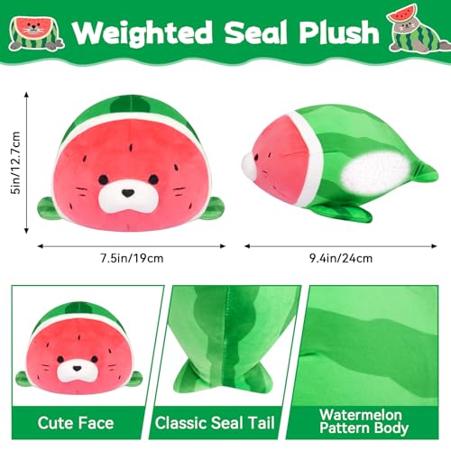 Leokawin Weighted Watermelon Seal Plush – 9 Inch Cute Stuffed Animal Toy