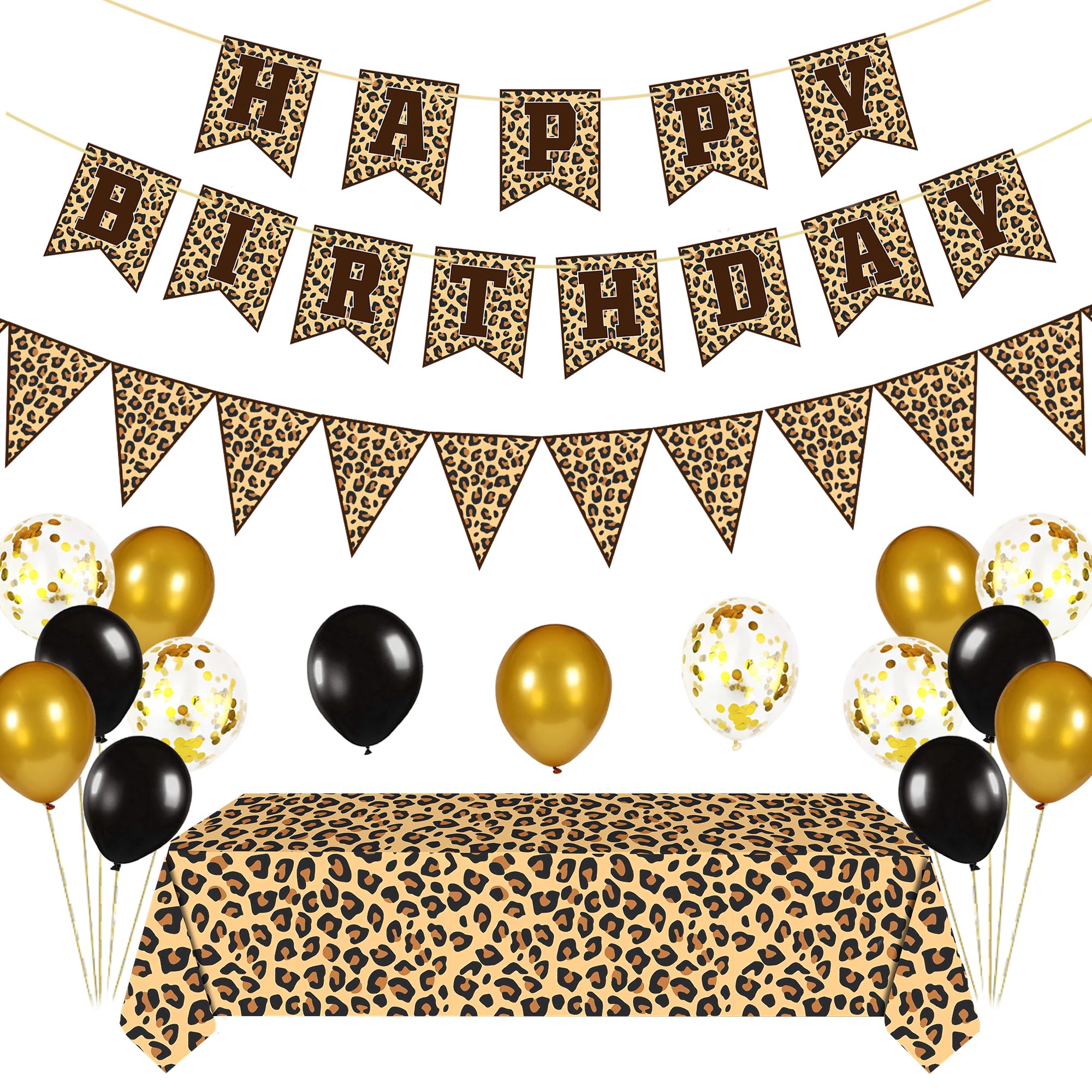Leopard Print Party Decorations Kit – Cheetah Banner, Balloons & Tablecloth by PEMOTYST