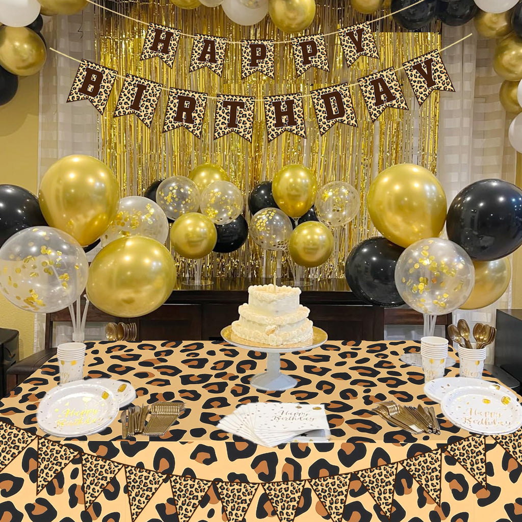 Leopard Print Party Decorations Kit – Cheetah Banner, Balloons & Tablecloth by PEMOTYST