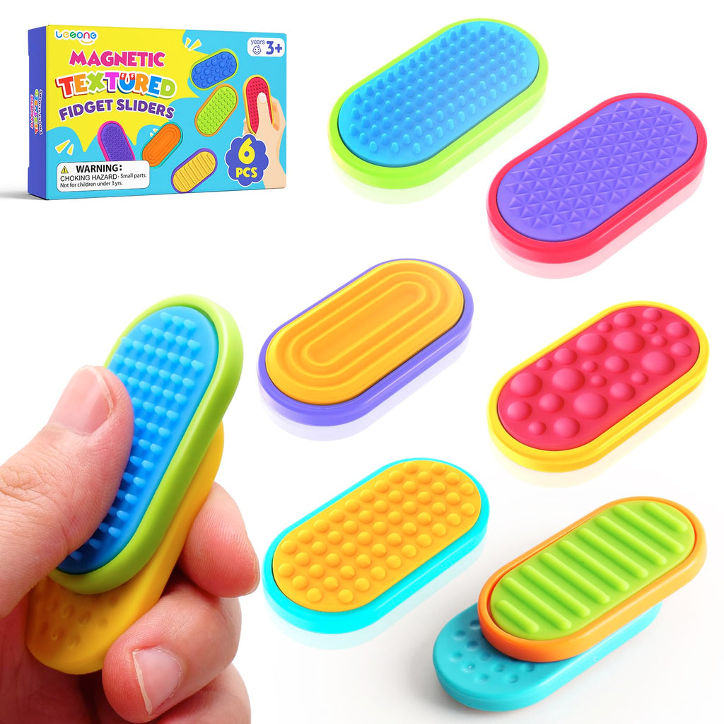 Lesong 6-Pack Silicone Magnetic Fidget Sliders - Sensory Toys for Stress Relief, Autism, ADHD - Portable Travel Fidgets for Kids and Adults
