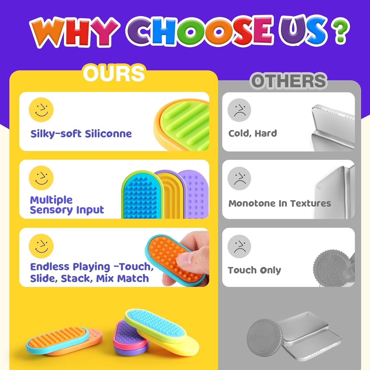 Lesong 6-Pack Silicone Magnetic Fidget Sliders - Sensory Toys for Stress Relief, Autism, ADHD - Portable Travel Fidgets for Kids and Adults