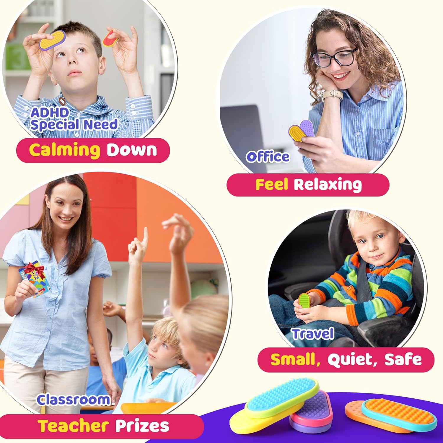 Lesong 6-Pack Silicone Magnetic Fidget Sliders - Sensory Toys for Stress Relief, Autism, ADHD - Portable Travel Fidgets for Kids and Adults