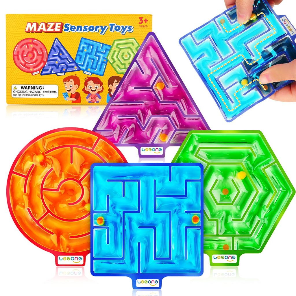 LESONG Squishy Sensory Maze Fidget Toys 4-Pack – Calming Gel Filled Toys for Kids and Adults