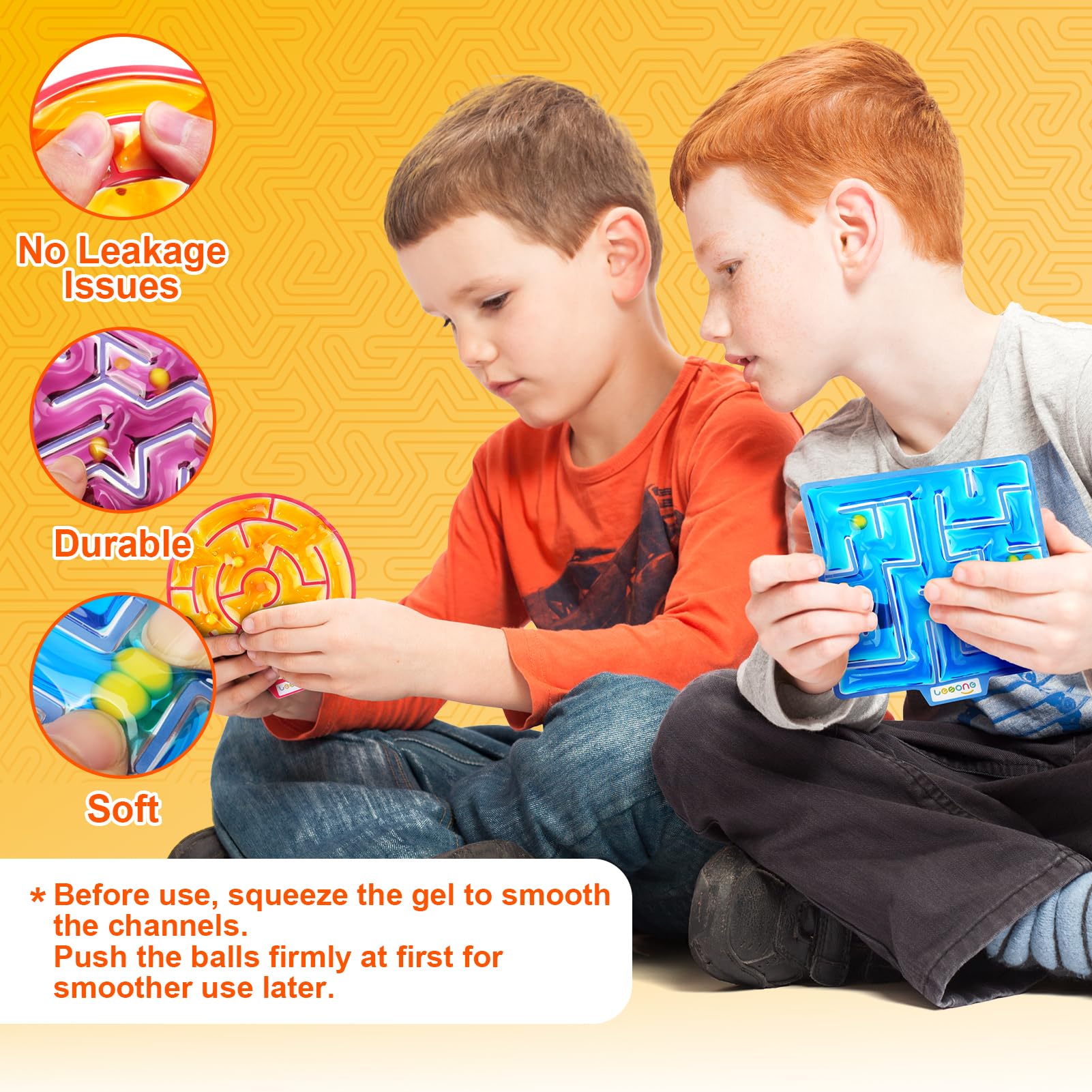 LESONG Squishy Sensory Maze Fidget Toys 4-Pack – Calming Gel Filled Toys for Kids and Adults