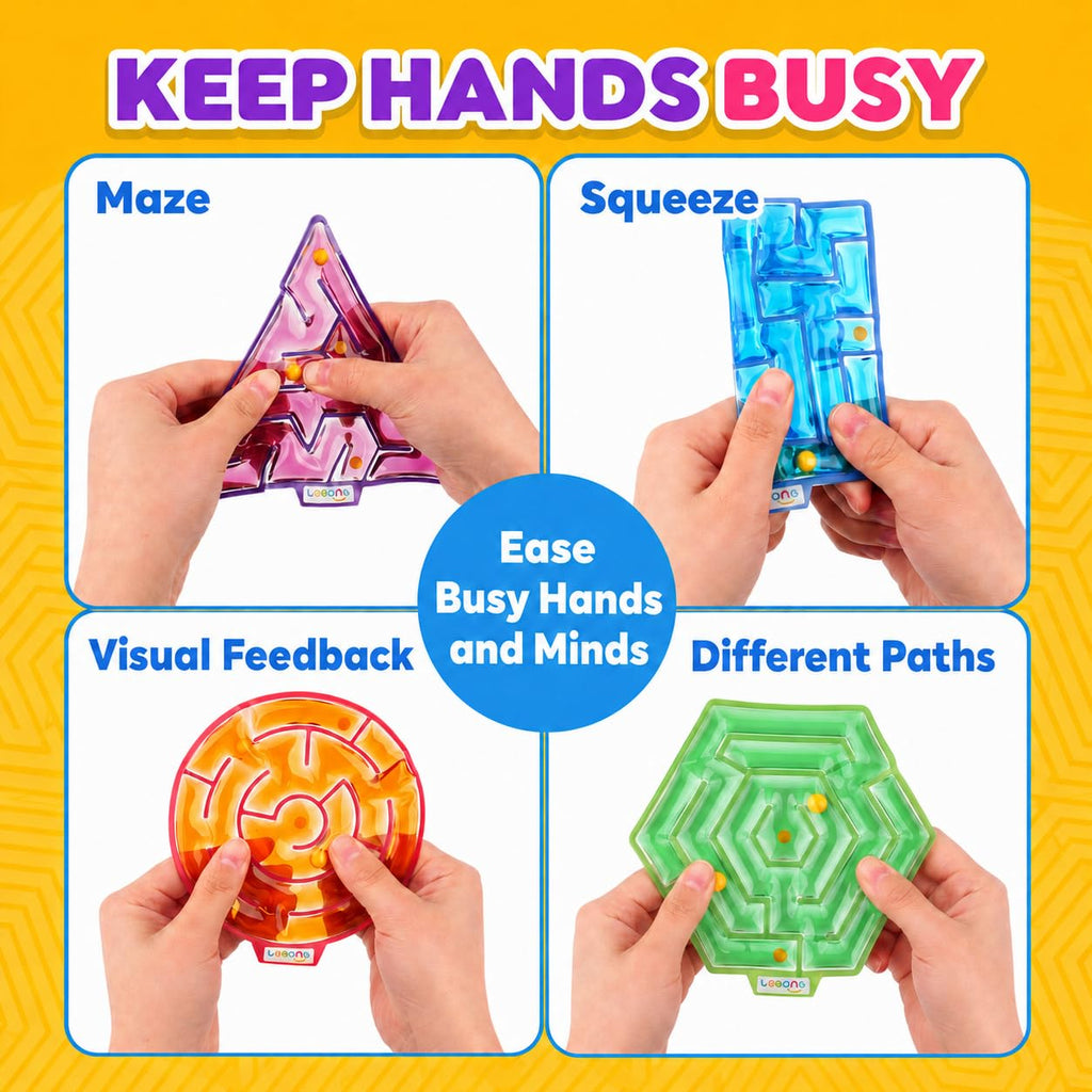 LESONG Squishy Sensory Maze Fidget Toys 4-Pack – Calming Gel Filled Toys for Kids and Adults