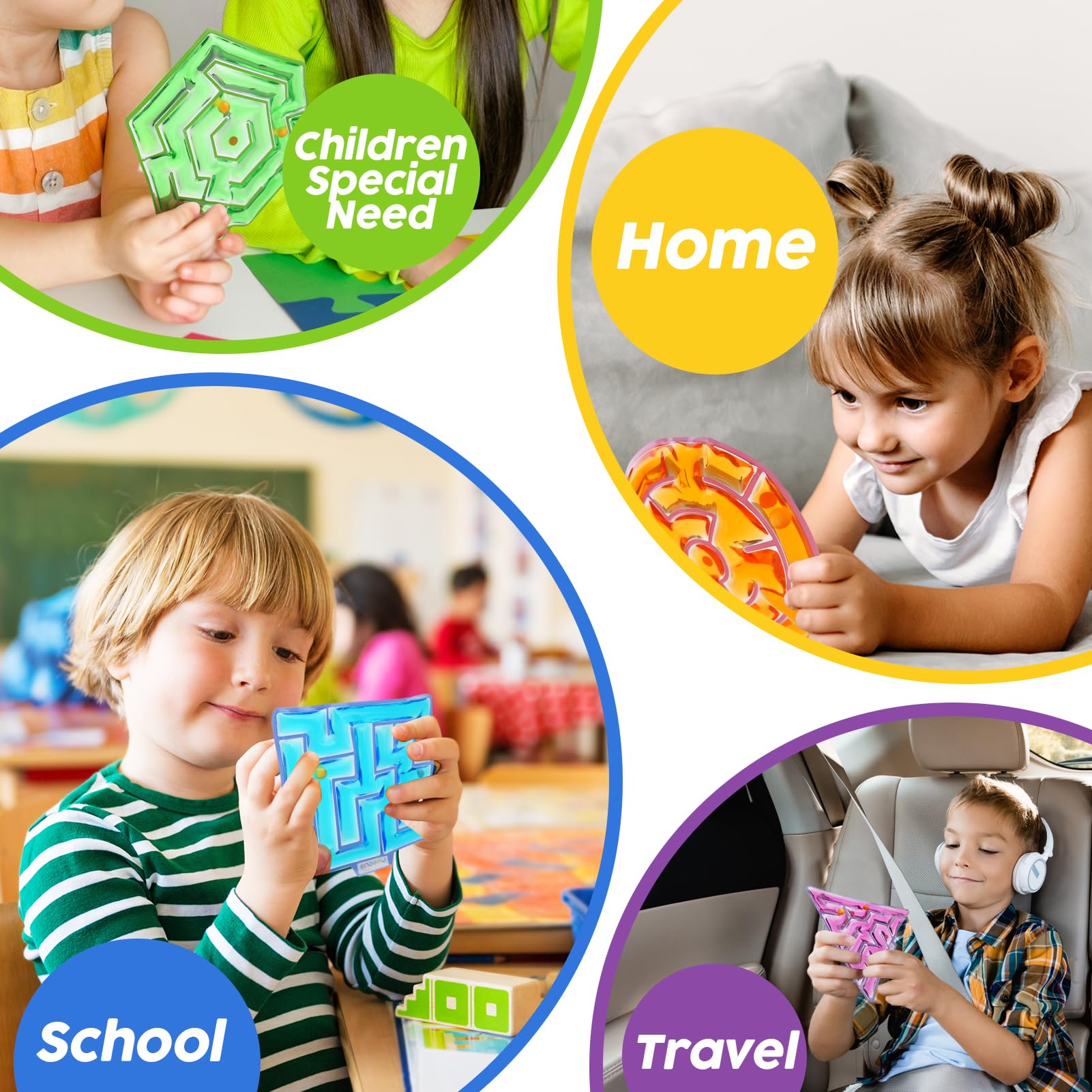 LESONG Squishy Sensory Maze Fidget Toys 4-Pack – Calming Gel Filled Toys for Kids and Adults