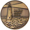 Let Your Light Shine Christian Challenge Coin - Antique Gold Plated Pocket Token with Matthew 5:16 - Encouragement Gift