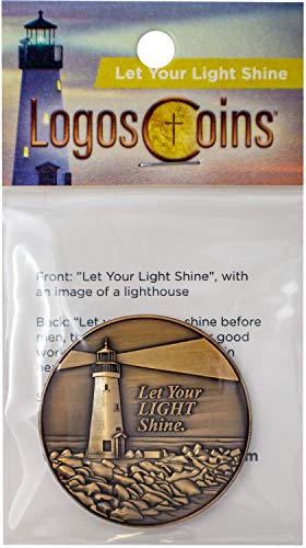 Let Your Light Shine Christian Challenge Coin - Antique Gold Plated Pocket Token with Matthew 5:16 - Encouragement Gift