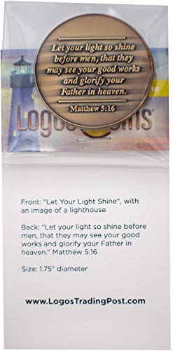 Let Your Light Shine Christian Challenge Coin - Antique Gold Plated Pocket Token with Matthew 5:16 - Encouragement Gift
