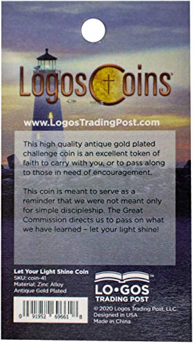 Let Your Light Shine Christian Challenge Coin - Antique Gold Plated Pocket Token with Matthew 5:16 - Encouragement Gift