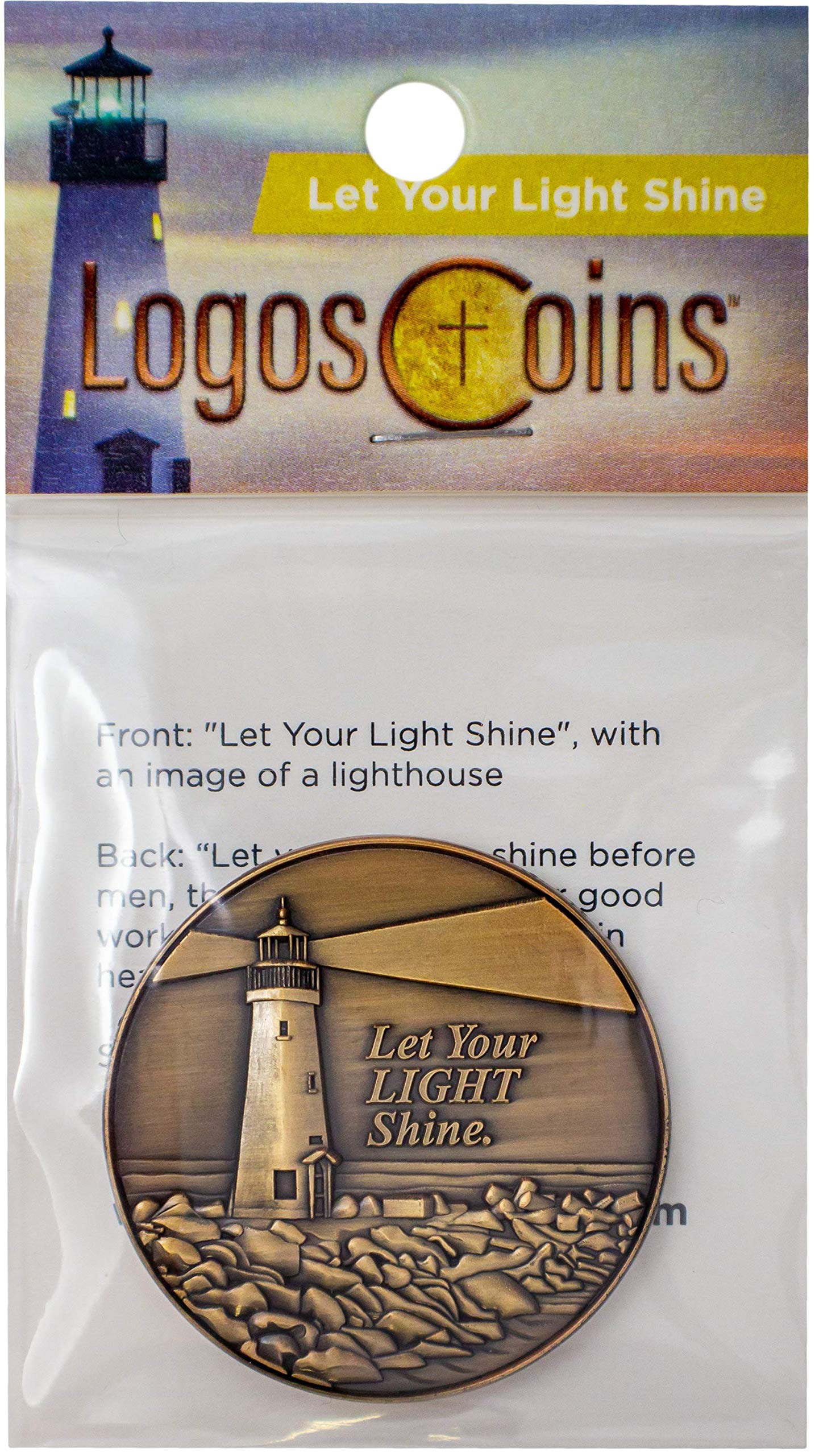 Let Your Light Shine Christian Challenge Coin - Antique Gold Plated Pocket Token with Matthew 5:16 - Encouragement Gift