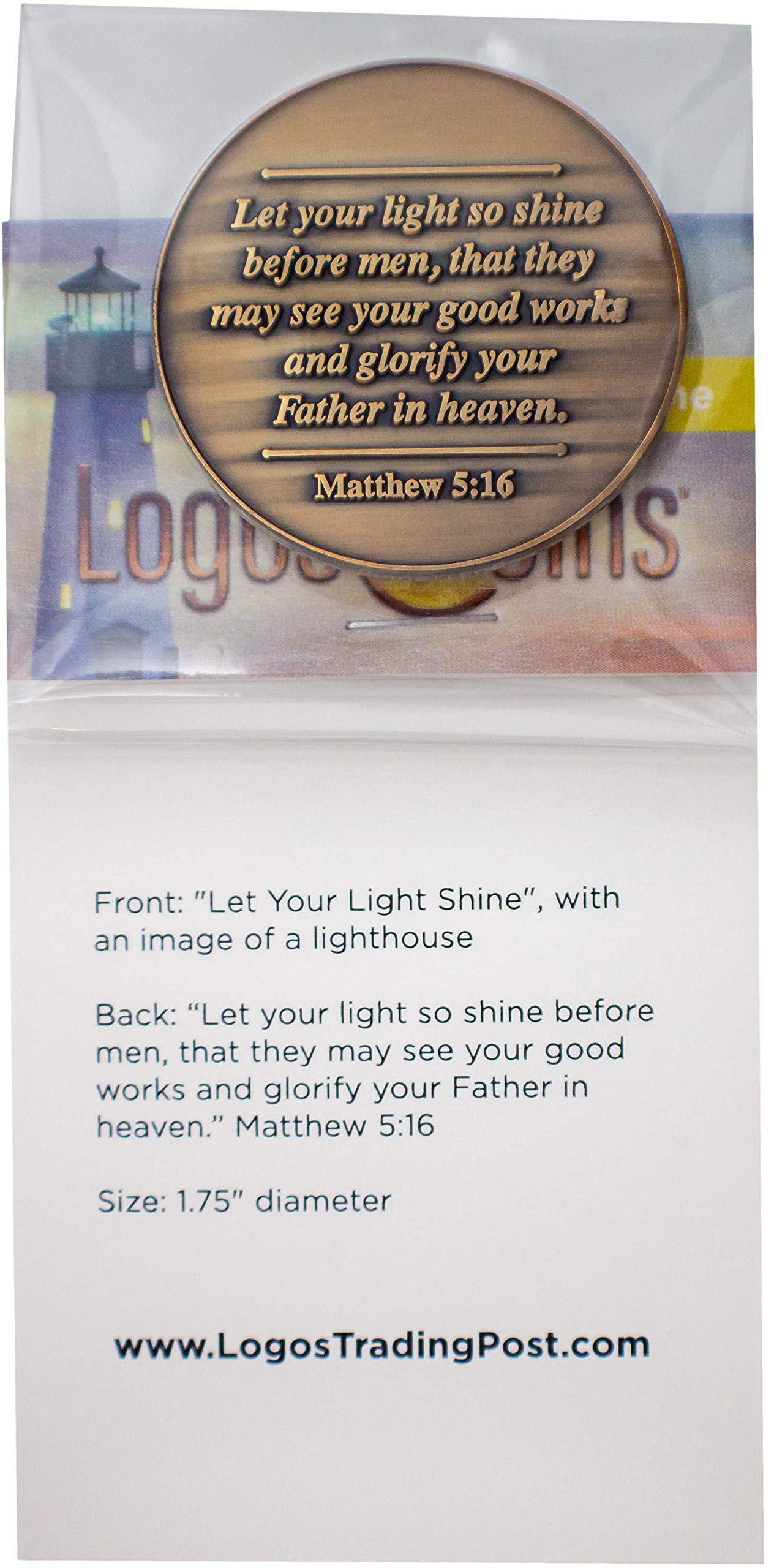 Let Your Light Shine Christian Challenge Coin - Antique Gold Plated Pocket Token with Matthew 5:16 - Encouragement Gift