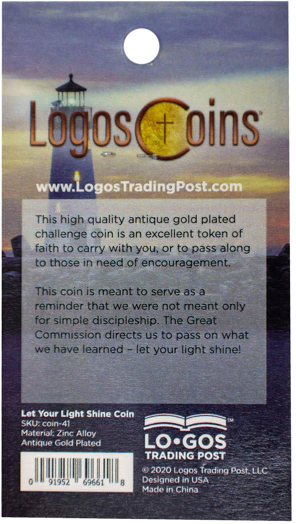 Let Your Light Shine Christian Challenge Coin - Antique Gold Plated Pocket Token with Matthew 5:16 - Encouragement Gift