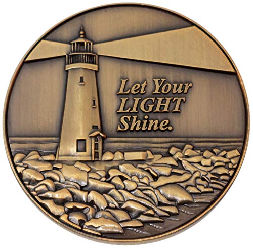 Let Your Light Shine Christian Challenge Coin - Antique Gold Plated Pocket Token with Matthew 5:16 - Encouragement Gift