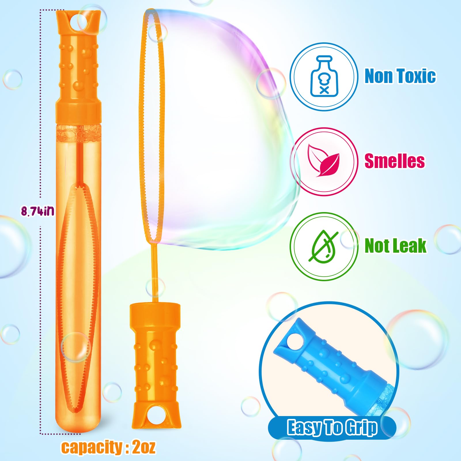 Letapapa 12-Pack Giant Bubble Wands – 6 Colors, 2 oz Each, Party Favors for Kids