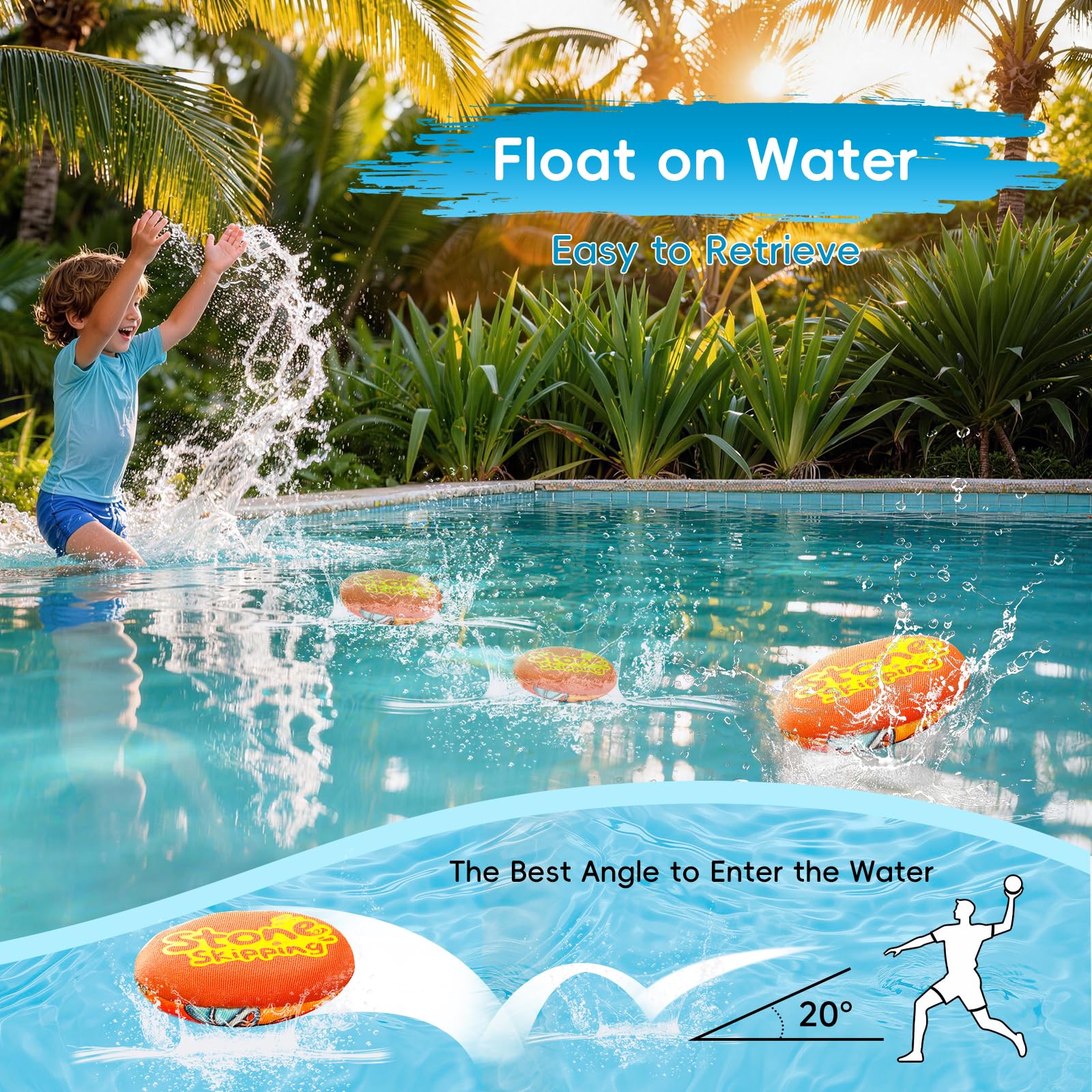 LETREEN 4-Piece Water Skipping Balls Set – Soft TPR Gel Bouncing Balls & Discs for Beach, Pool, Lake – Fun for Kids Ages 3+