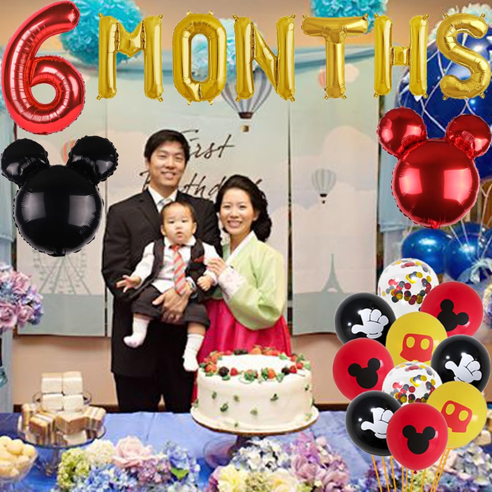 Letromp Red Boys Half Birthday Decorations – 6 Months Party Supplies with Foil Balloons and Banner