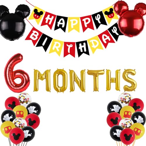 Letromp Red Boys Half Birthday Decorations – 6 Months Party Supplies with Foil Balloons and Banner
