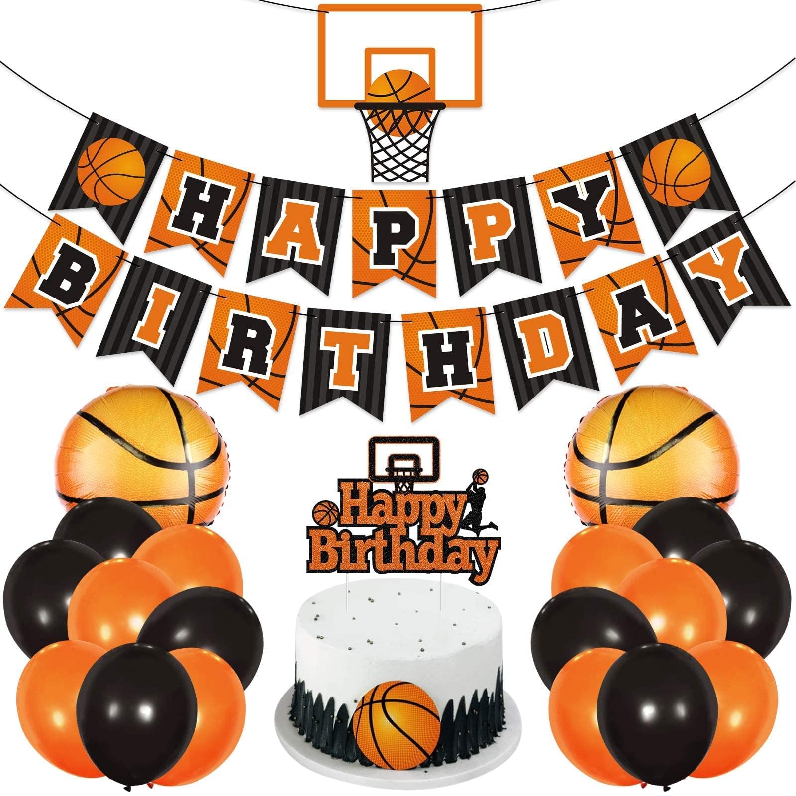 Levfla Basketball Birthday Party Decoration Set – 22 Latex Balloons, Giant Foil Balloons, Banner & Cake Topper
