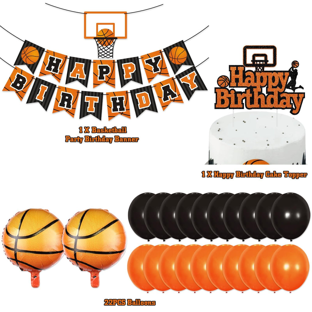 Levfla Basketball Birthday Party Decoration Set – 22 Latex Balloons, Giant Foil Balloons, Banner & Cake Topper
