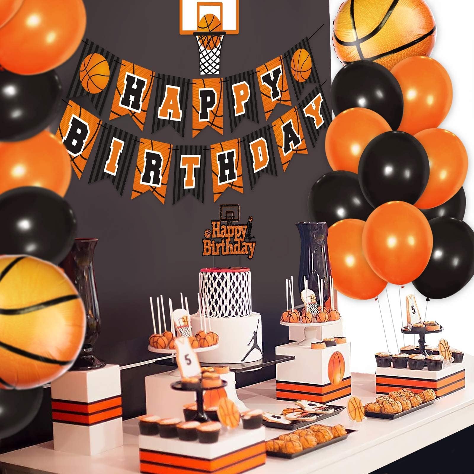 Levfla Basketball Birthday Party Decoration Set – 22 Latex Balloons, Giant Foil Balloons, Banner & Cake Topper