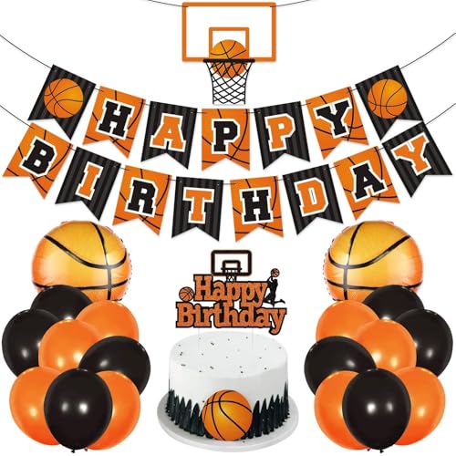 Levfla Basketball Birthday Party Decoration Set – 22 Latex Balloons, Giant Foil Balloons, Banner & Cake Topper