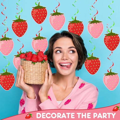 Lewtemi 36-Piece Strawberry Party Decorations – Hanging Paper Cutouts and Swirls for Birthday, Baby Shower, Summer Fruit Theme