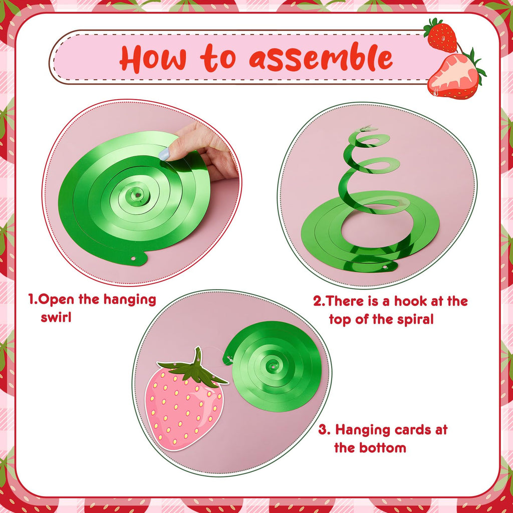 Lewtemi 36-Piece Strawberry Party Decorations – Hanging Paper Cutouts and Swirls for Birthday, Baby Shower, Summer Fruit Theme
