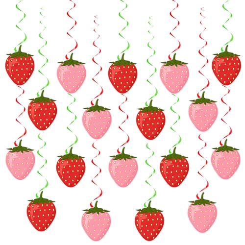 Lewtemi 36-Piece Strawberry Party Decorations – Hanging Paper Cutouts and Swirls for Birthday, Baby Shower, Summer Fruit Theme