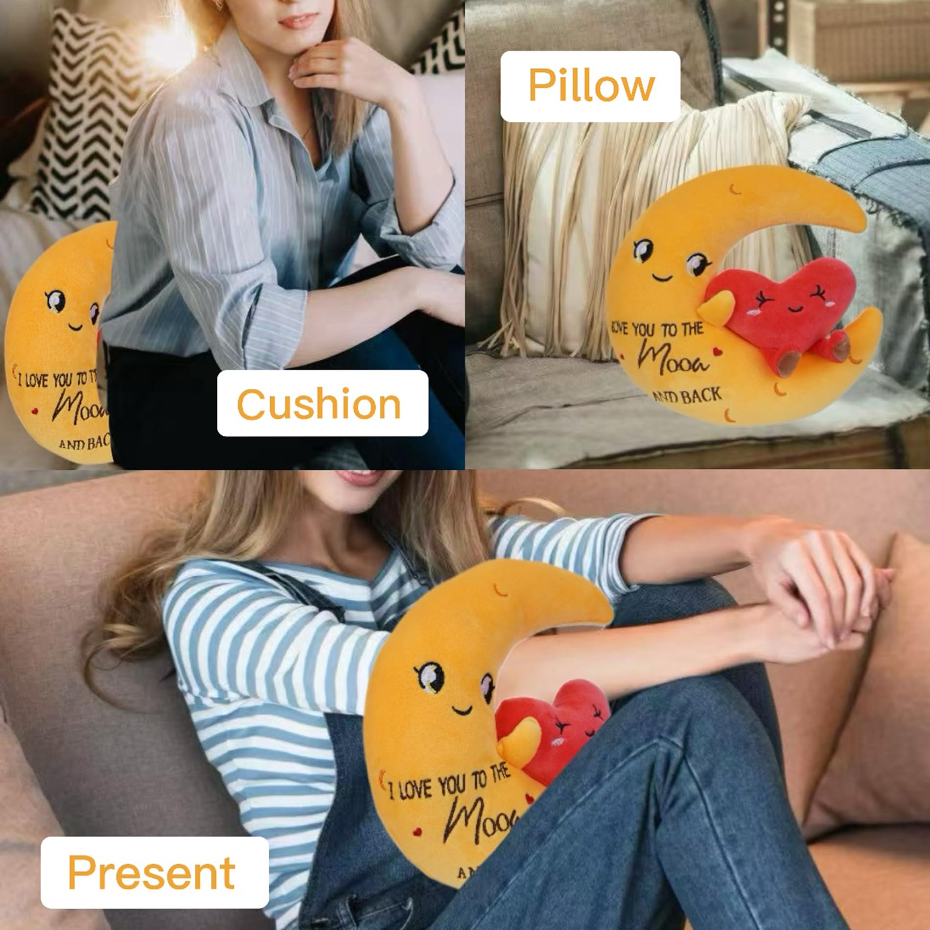 LeYoHa 10-Inch Moon Love Plush - I Love You to the Moon and Back Stuffed Animal with Heart and Gift Card