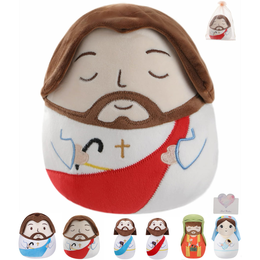 LeYoHa Jesus Plush Toy – 8 Inch Stuffed Animal with Cross Embroidery, Baptism & Easter Gift Set