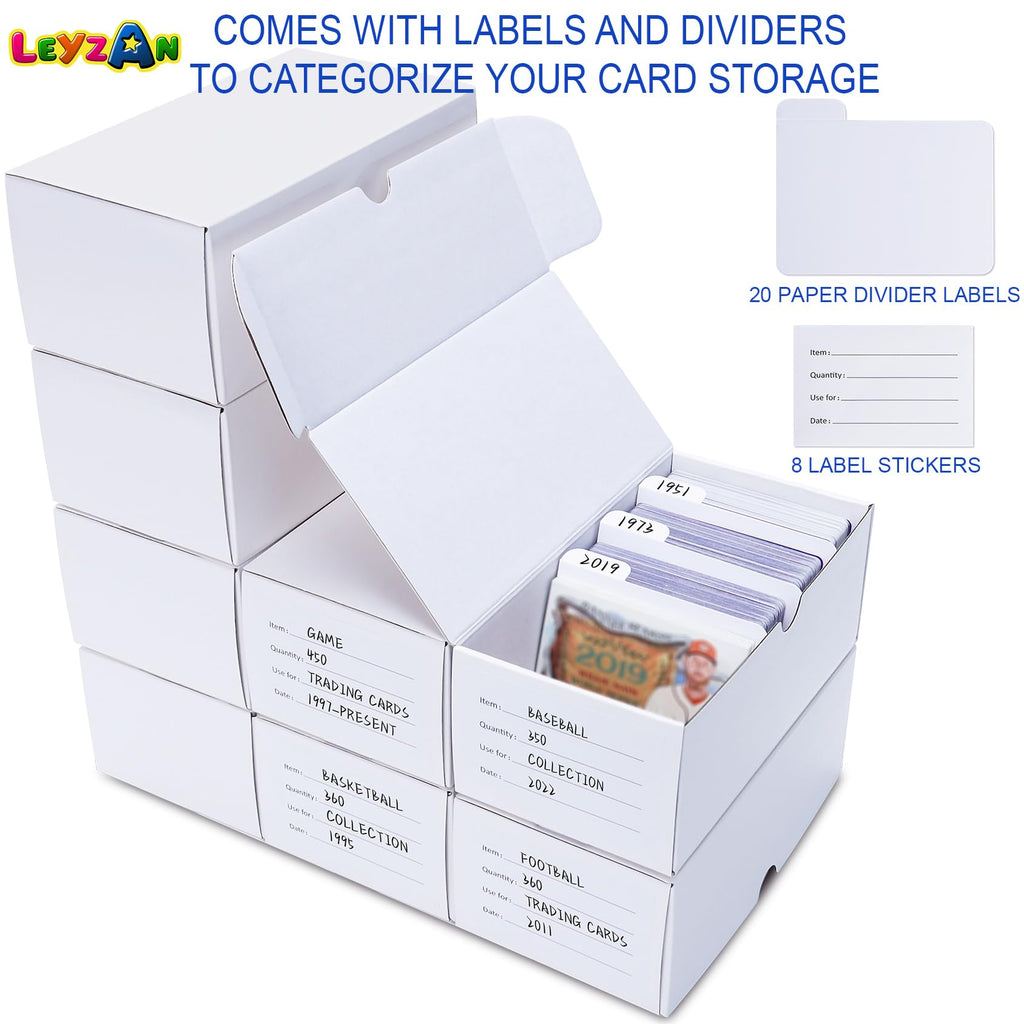 Leyzan 8-Pack Trading Card Storage Box – Holds 3200 Cards with Dividers & Labels