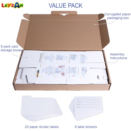 Leyzan 8-Pack Trading Card Storage Boxes for Toploaders - 7 Inch, Holds 800 Toploaders with Dividers and Labels