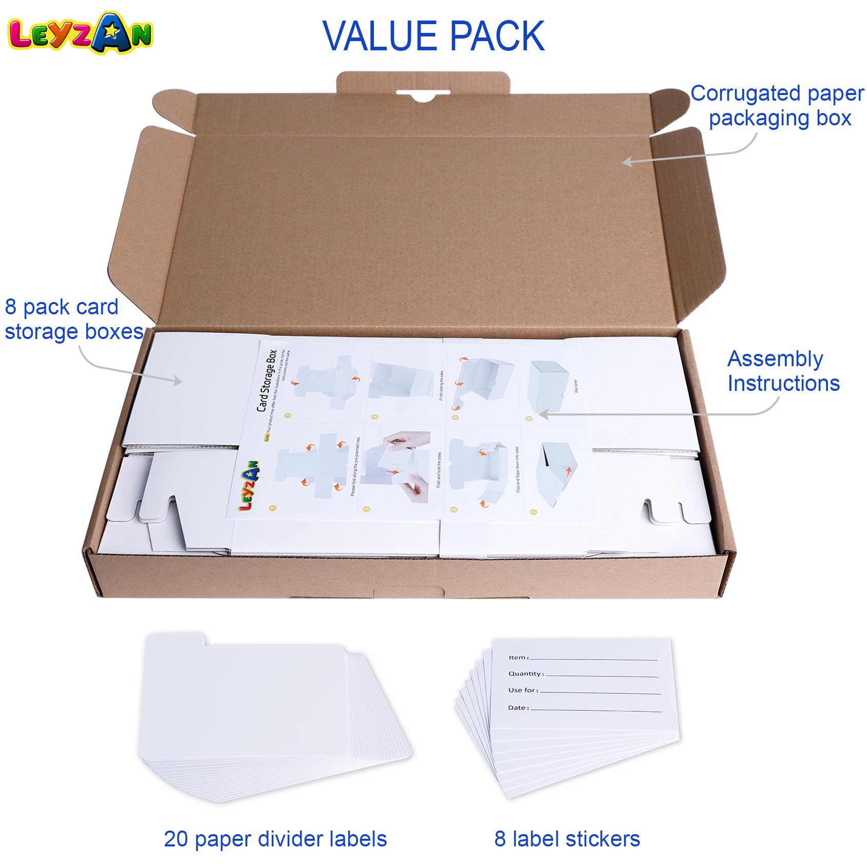 Leyzan 8-Pack Trading Card Storage Boxes for Toploaders - 7 Inch, Holds 800 Toploaders with Dividers and Labels