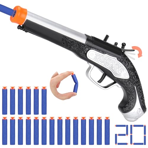 LEZKIDOL Pirate Foam Blaster Pistol - 20 Darts, 6m Range, Silver - Kids Costume Accessory