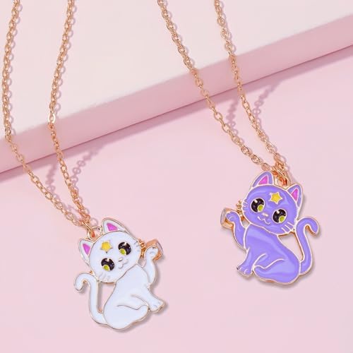 Lezmoii Magnetic Cat BFF Necklace for 2 - Gold Plated Friendship Jewelry