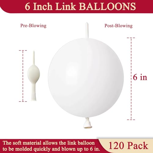 LFCXHTY 120-Pack White Quick Link Balloons - 6 Inch Latex Linking Balloons for Party Decorations