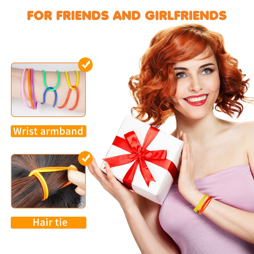LIANGYUNZE 60-Piece Silicone Jelly Bracelets – Retro 80s Stretchy Wristbands and Hair Ties for Women, Adults, Girls, Party Favors
