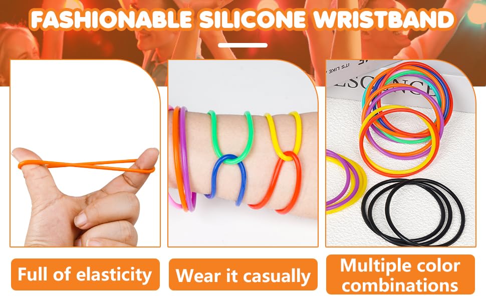 LIANGYUNZE 60-Piece Silicone Jelly Bracelets – Retro 80s Stretchy Wristbands and Hair Ties for Women, Adults, Girls, Party Favors