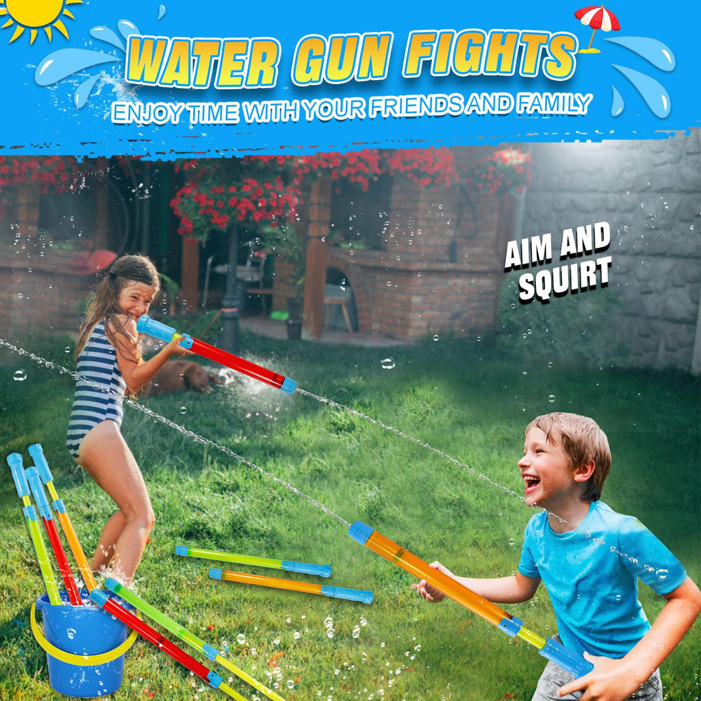 LIANORIST 6-Pack Water Guns for Kids - Expandable Squirt Guns (Up to 40ft) - Non-Toxic Pool Toys for Ages 3-12