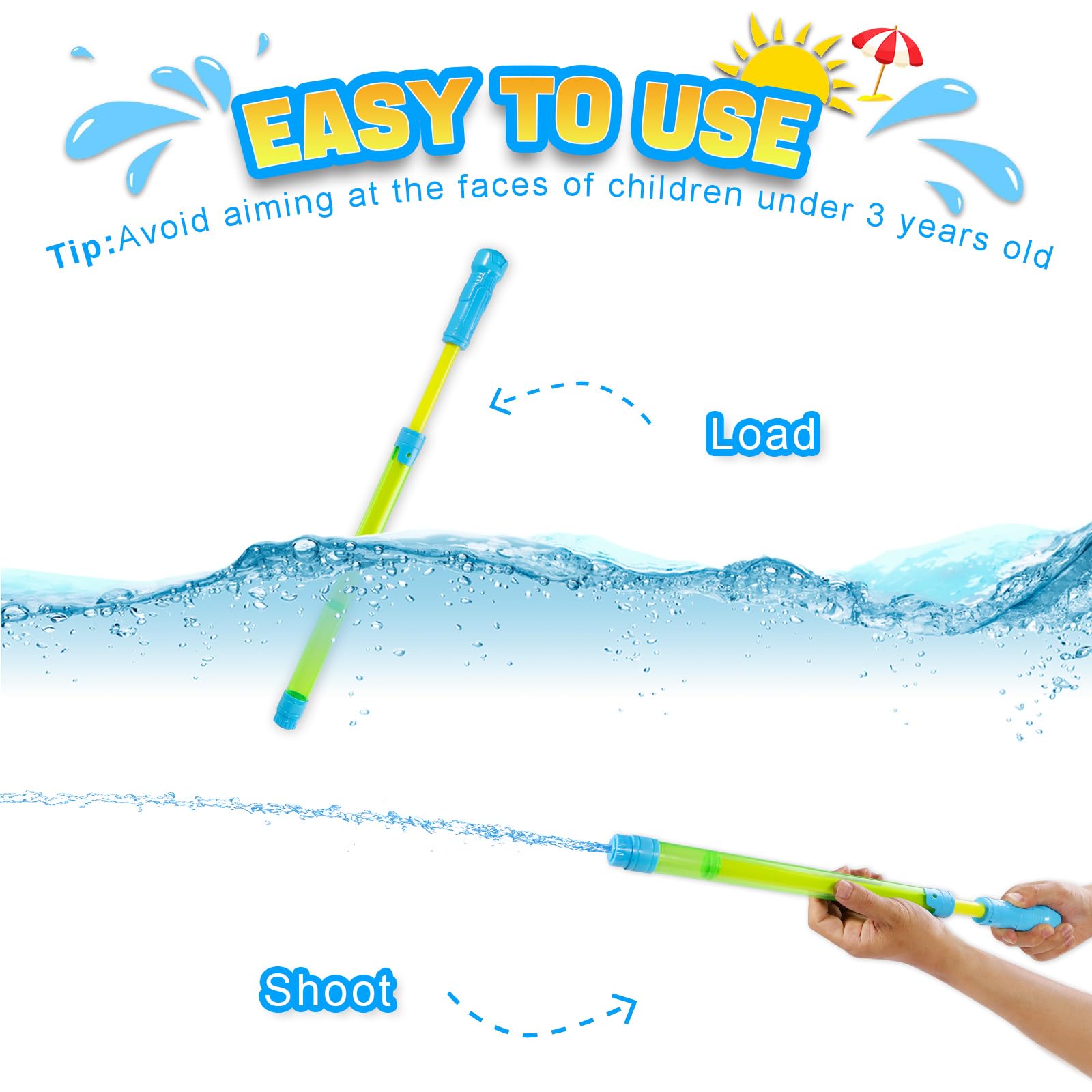 LIANORIST 6-Pack Water Guns for Kids - Expandable Squirt Guns (Up to 40ft) - Non-Toxic Pool Toys for Ages 3-12