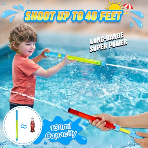 LIANORIST 6-Pack Water Guns for Kids - Expandable Squirt Guns (Up to 40ft) - Non-Toxic Pool Toys for Ages 3-12