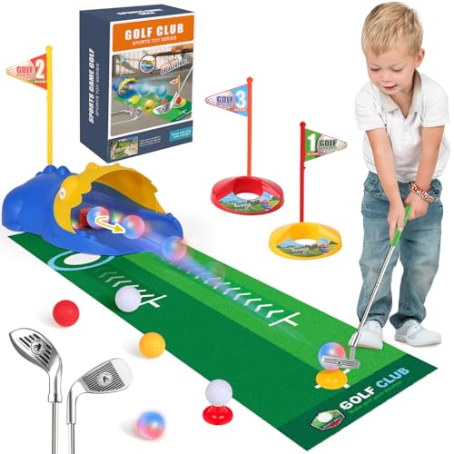 Liberry Kids Golf Set with Automatic Ball Return, Light-Up Balls, Adjustable Clubs for Ages 3-6