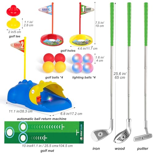 Liberry Kids Golf Set with Automatic Ball Return, Light-Up Balls, Adjustable Clubs for Ages 3-6