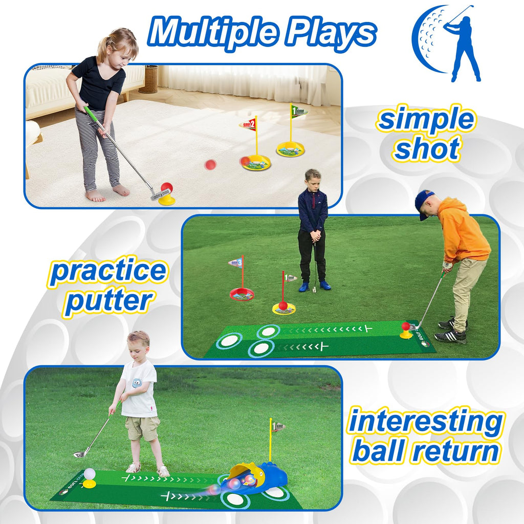 Liberry Kids Golf Set with Automatic Ball Return, Light-Up Balls, Adjustable Clubs for Ages 3-6