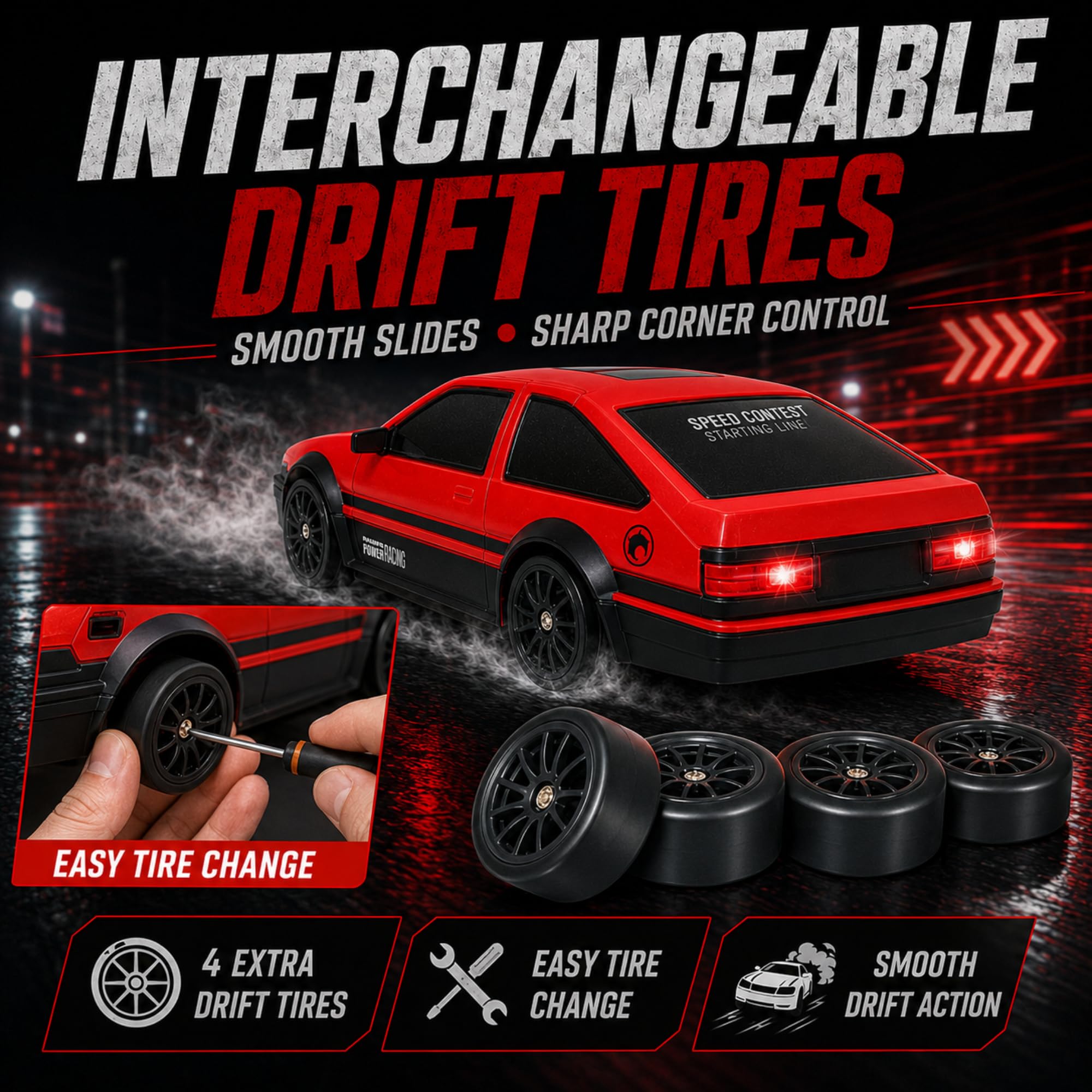 Liberty Imports 1/24 RC Drift Car - 4WD 2.4GHz with LED Lights and Drift Tires