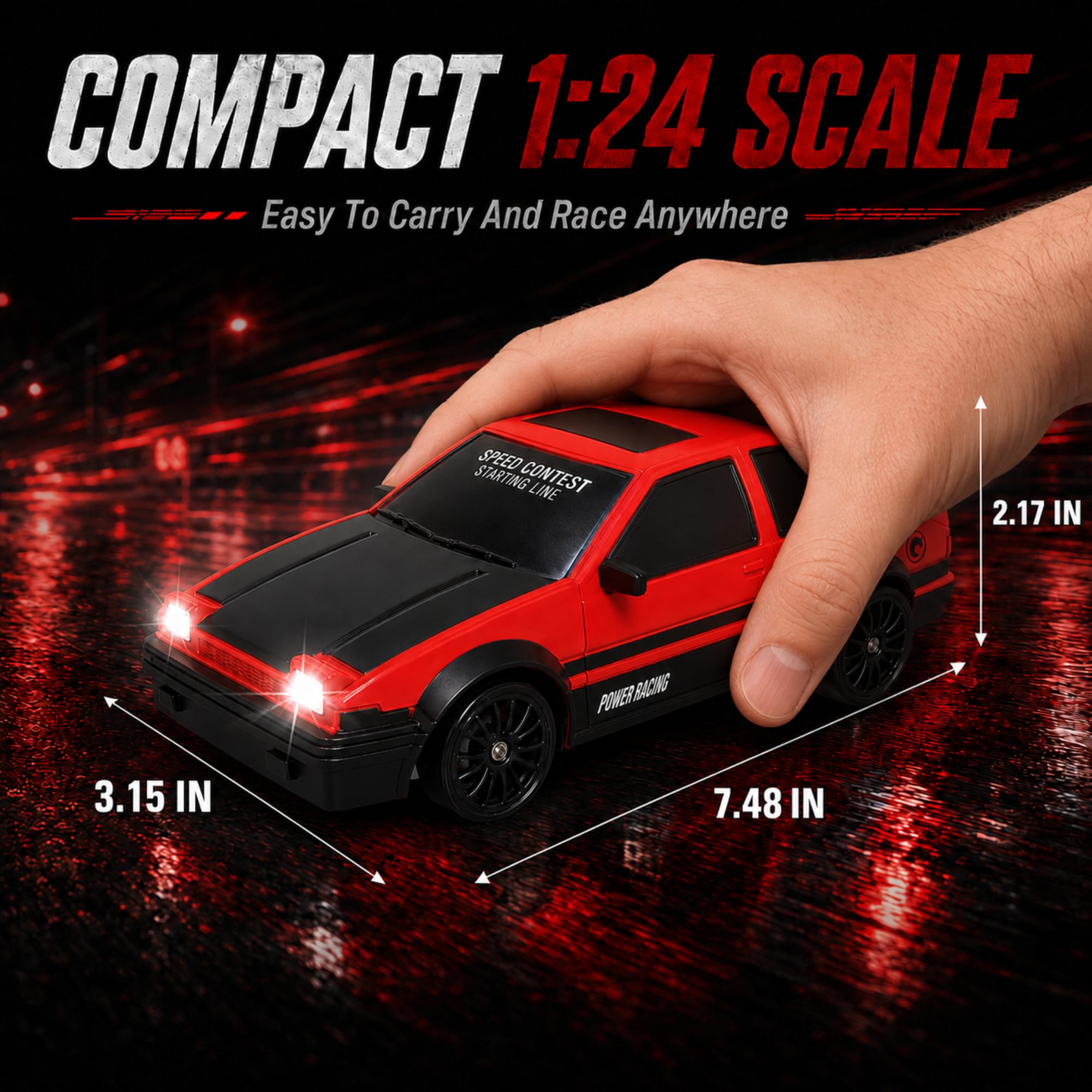 Liberty Imports 1/24 RC Drift Car - 4WD 2.4GHz with LED Lights and Drift Tires