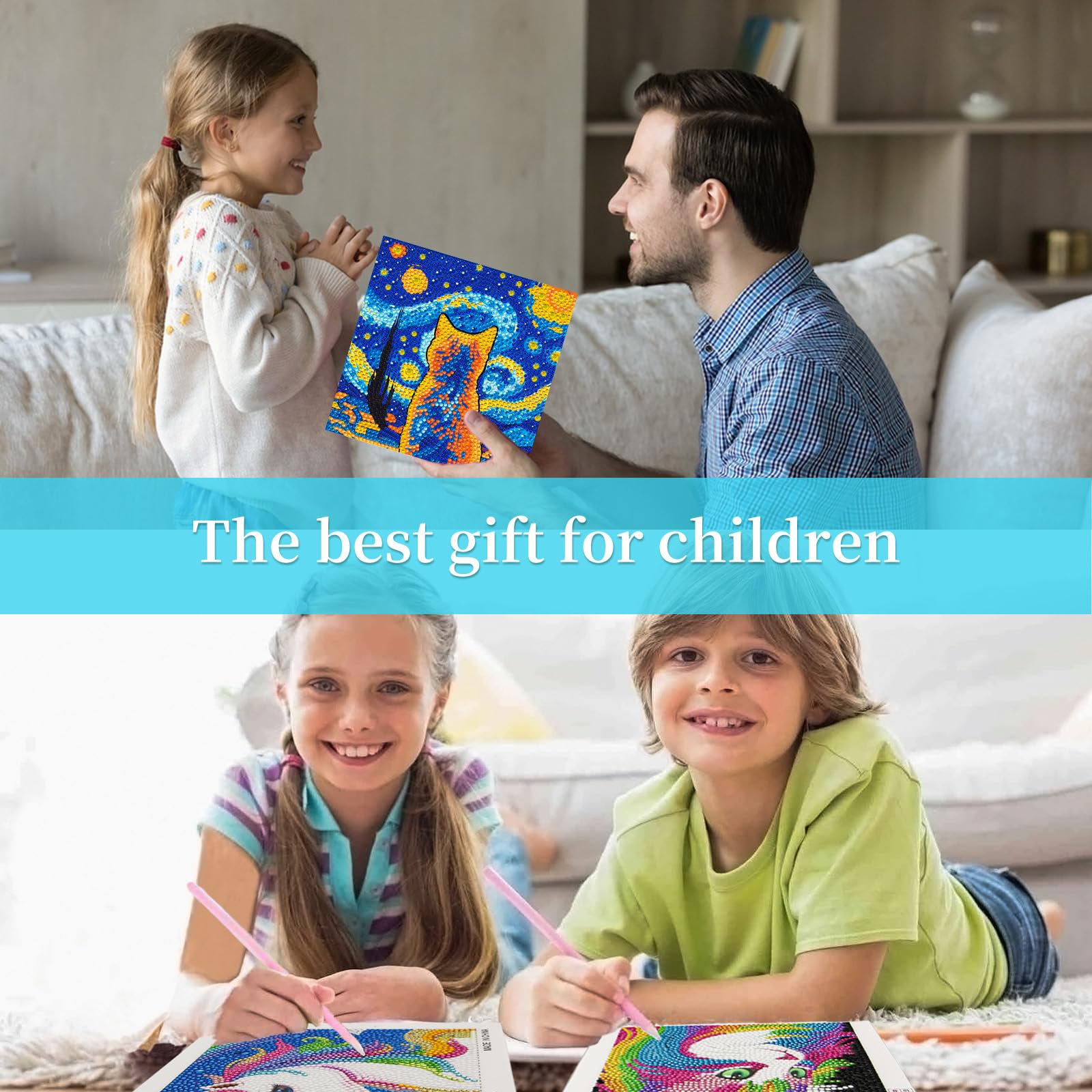 Libfx Diamond Art Kits for Kids 4-Pack – Beginner-Friendly Animal Diamond Painting for Ages 8-12 (Parrot & Cat)