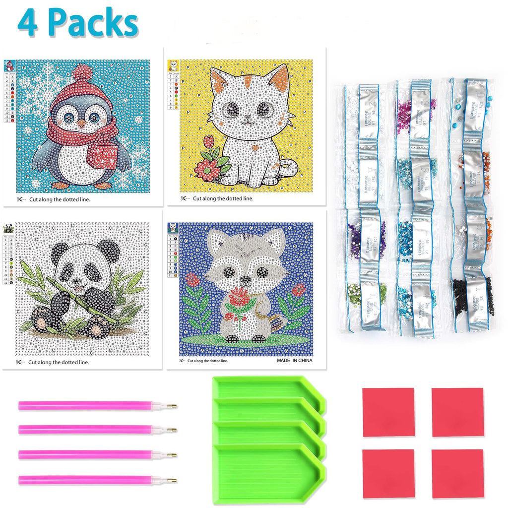 Libfx Diamond Art Kits for Kids 4-Pack – Penguin & Panda Designs for Ages 8-12