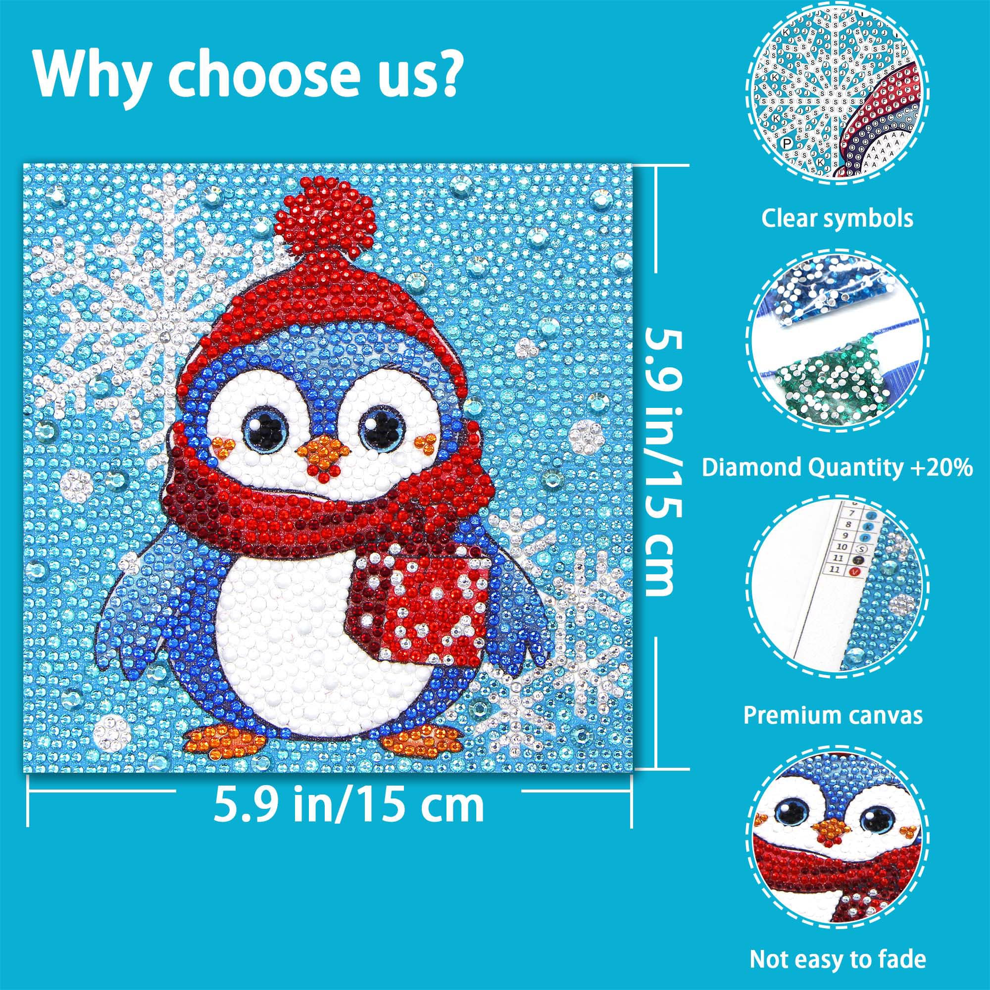 Libfx Diamond Art Kits for Kids 4-Pack – Penguin & Panda Designs for Ages 8-12